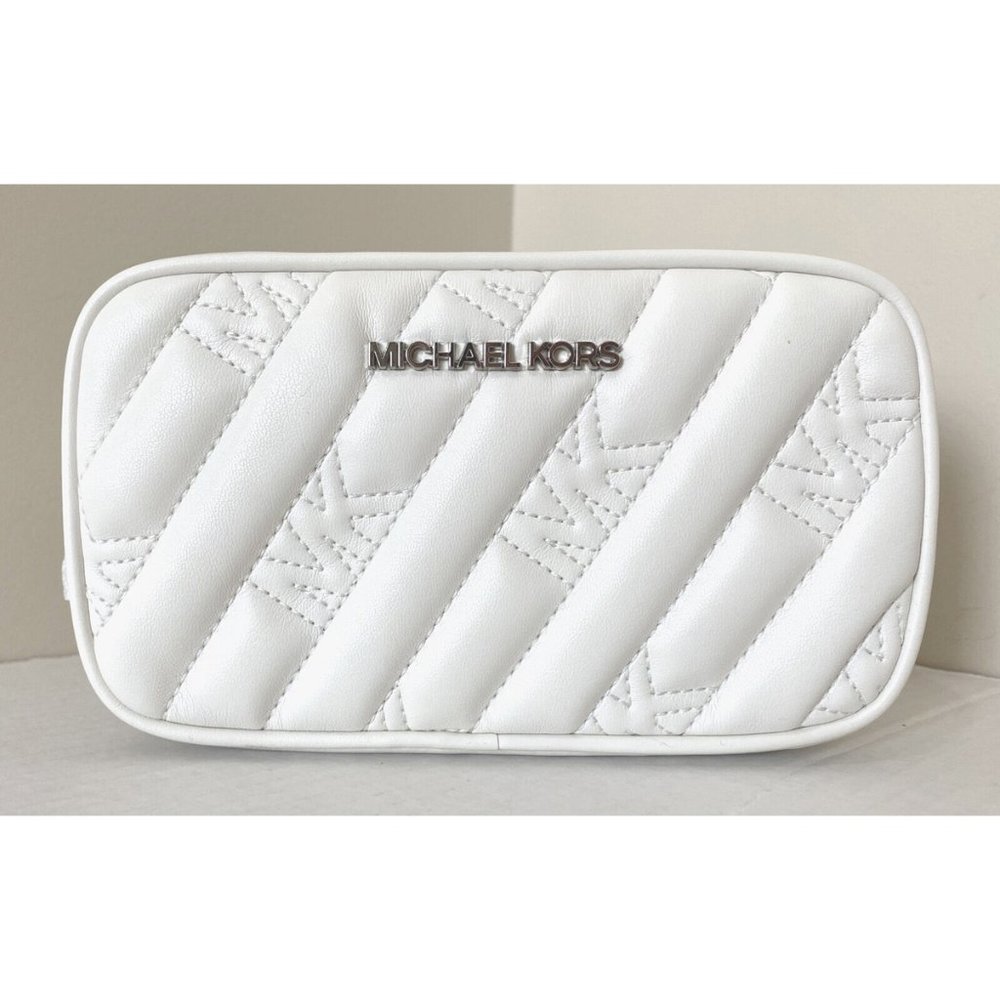 New Michael Kors Rose Belt Bag Quilted Vegan Leather Optic White
